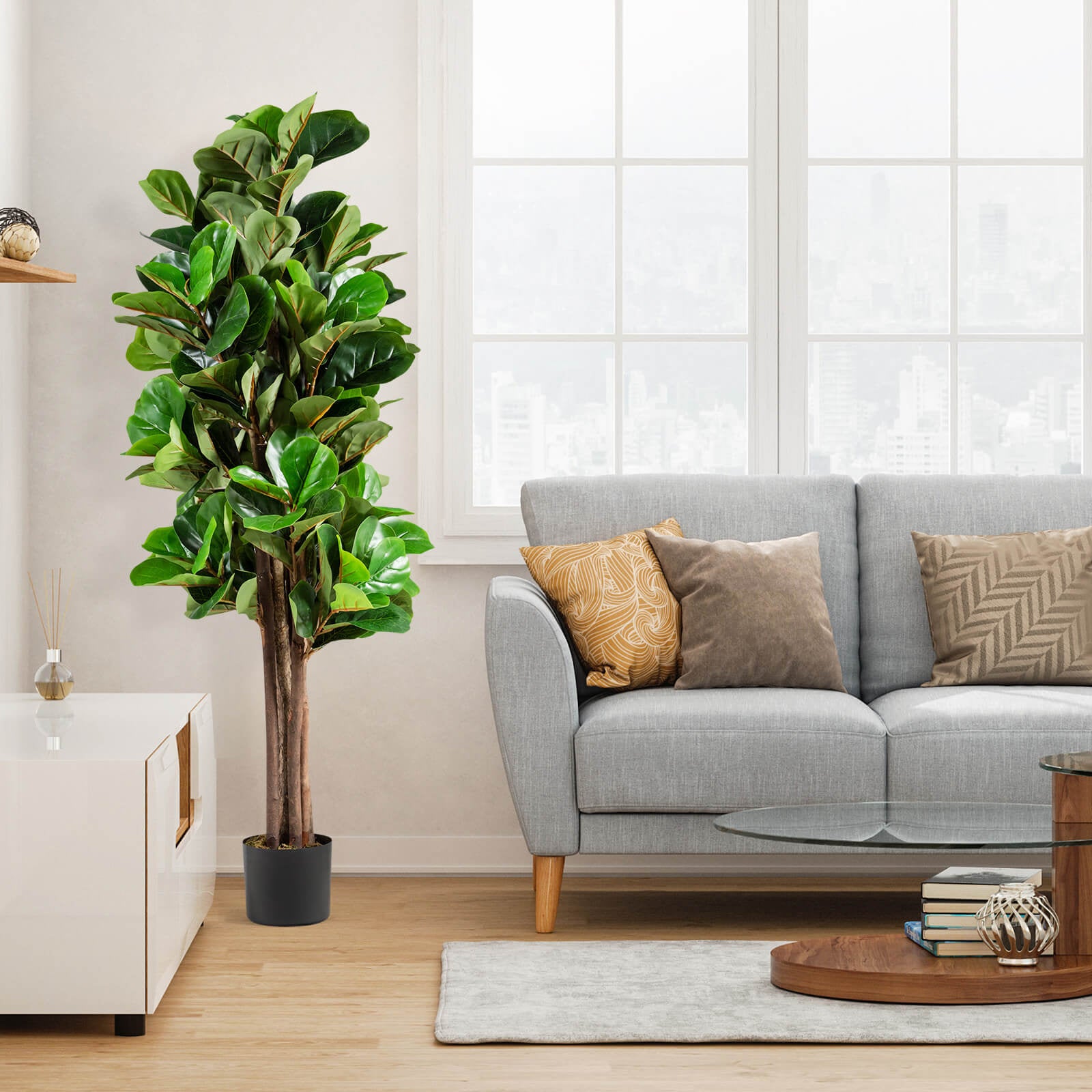 Artificial Fiddle Leaf Fig Tree, 5 Feet, Green Faux Plants at Gallery Canada