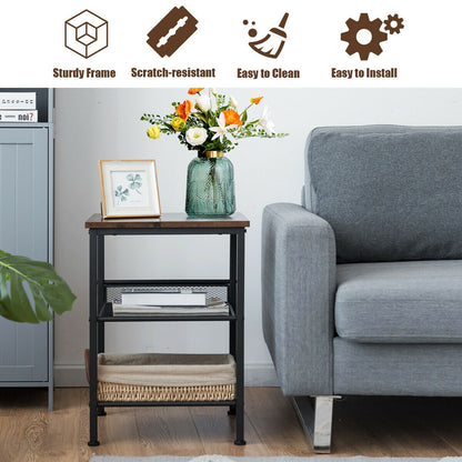 3-Tier Industrial End Table, Mesh Shelves, Adjustable Shelves, Rustic Brown End & Side Tables at Gallery Canada