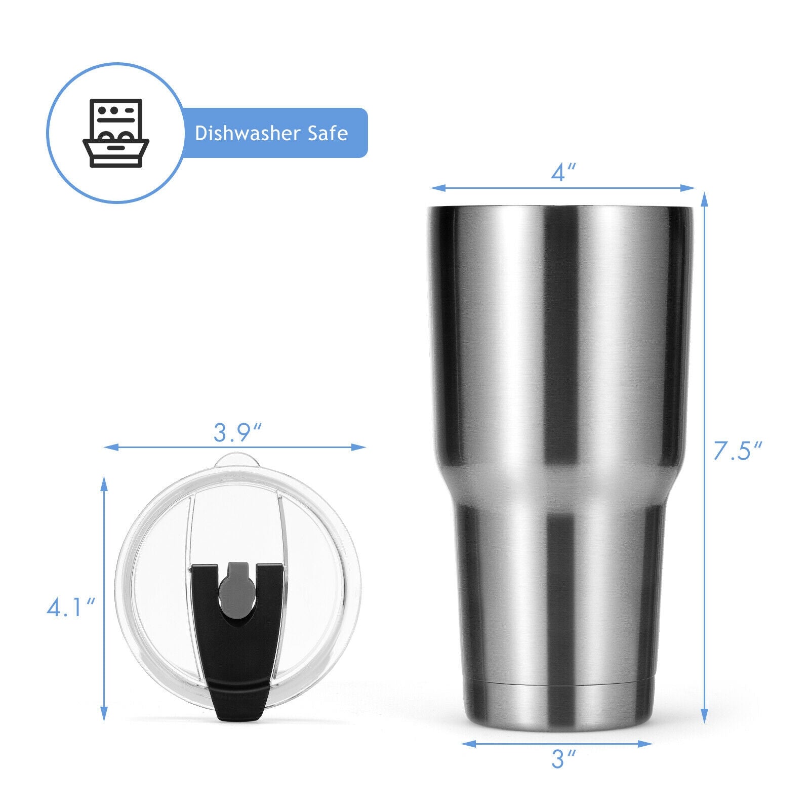 30oz Stainless Steel Tumbler, Vacuum Insulated Mug With Lid, Silver Kitchen Appliances at Gallery Canada