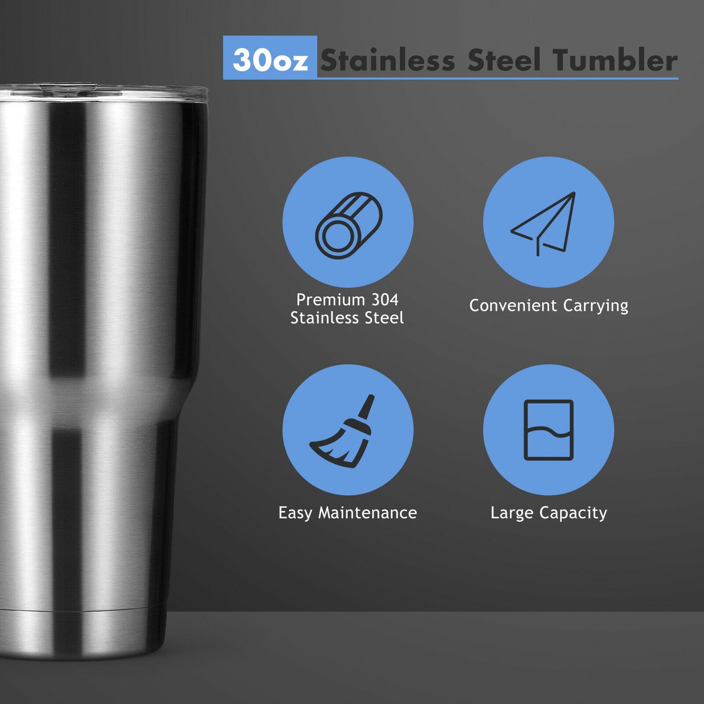 30oz Stainless Steel Tumbler, Vacuum Insulated Mug With Lid, Silver Kitchen Appliances at Gallery Canada