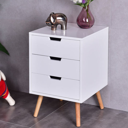 White Wood Side End Table Nightstand W/3 Drawers Mid-Century Accent, White Nightstands White at Gallery Canada