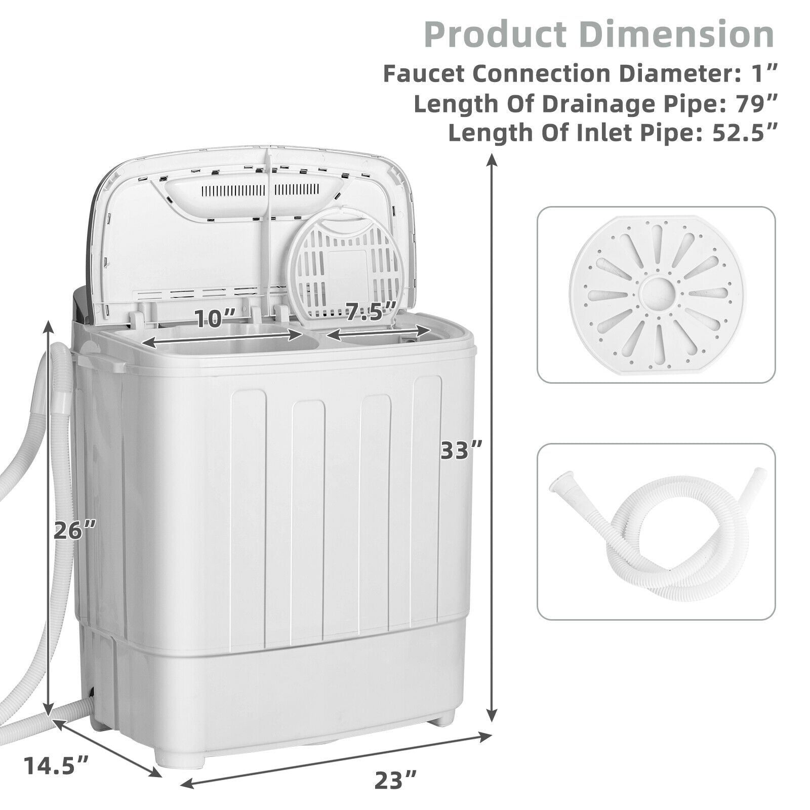 Portable 8 lbs Mini Twin Tub Spinner Washing Machine, Gray Washing Machines at Gallery Canada