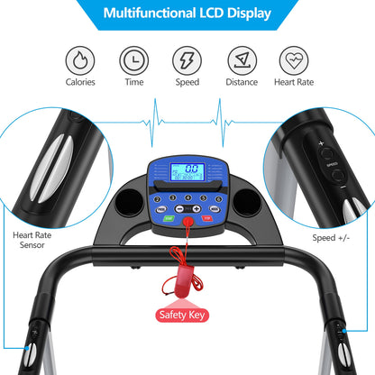 Electric Foldable Treadmill, LCD Display, Heart Rate Sensor, Black Treadmills at Gallery Canada