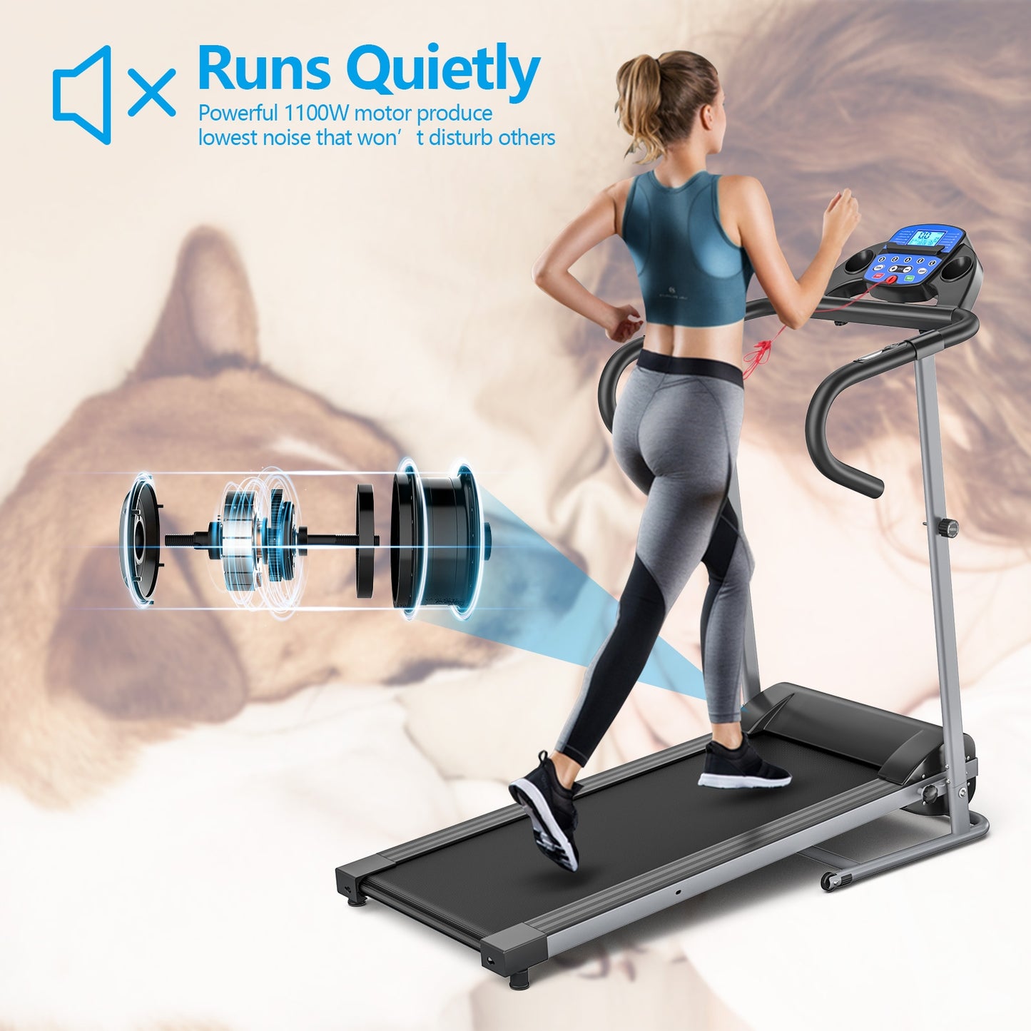 Electric Foldable Treadmill, LCD Display, Heart Rate Sensor, Black Treadmills at Gallery Canada