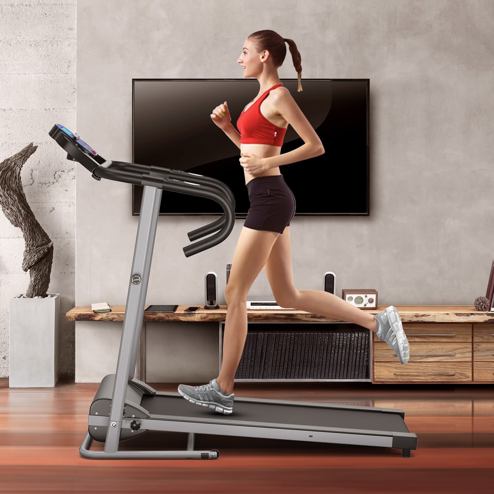 Electric Foldable Treadmill, LCD Display, Heart Rate Sensor, Black Treadmills at Gallery Canada
