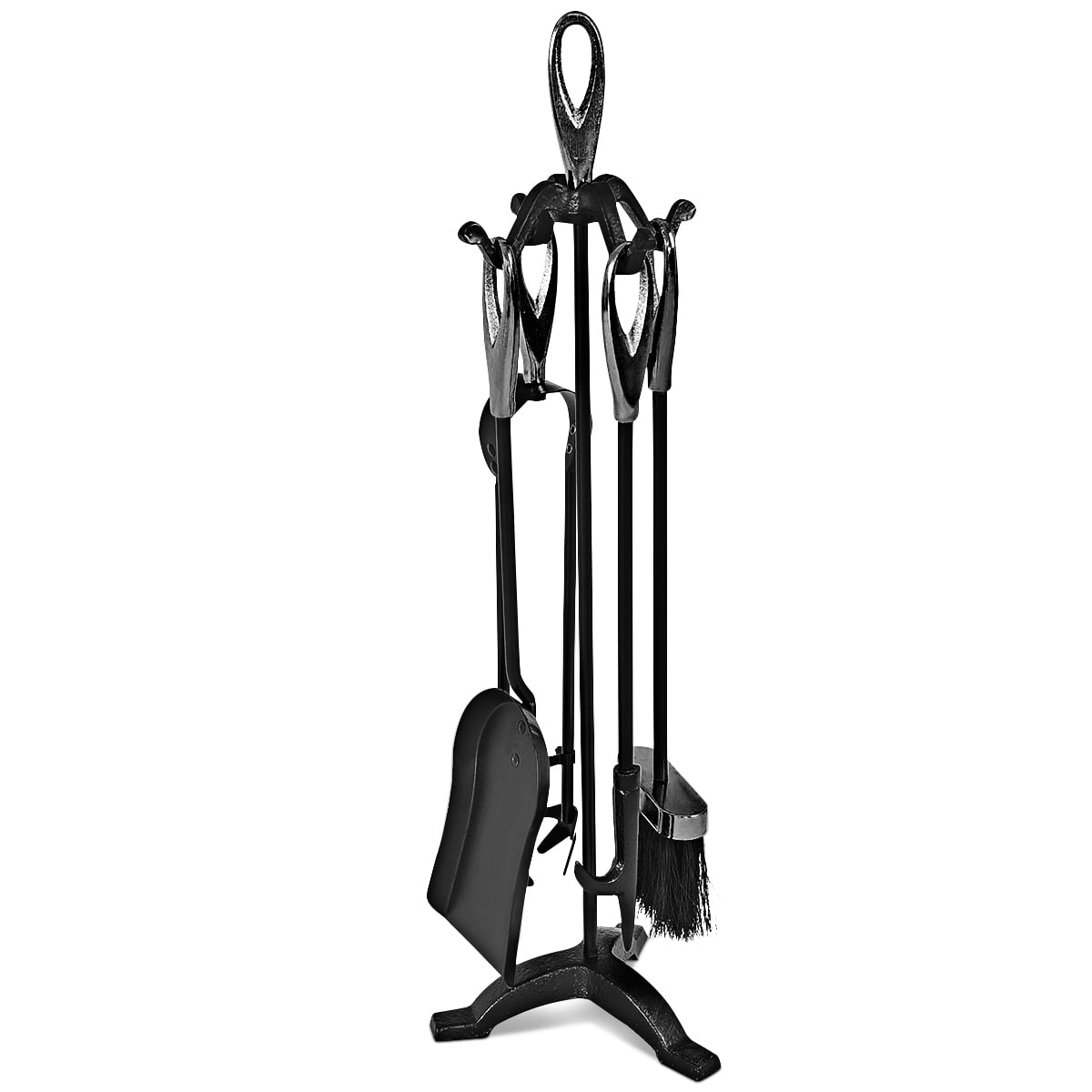 5 Pieces Rustic Heavy Duty Compact Wrought Iron Fireplace Tools Set, Black Fireplace Tools at Gallery Canada