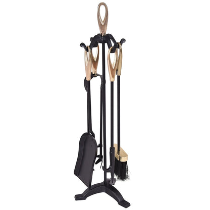 5 Pieces Stylish Gold Iron Fireplace Tools Set, Golden Fireplace Tools Golden at Gallery Canada
