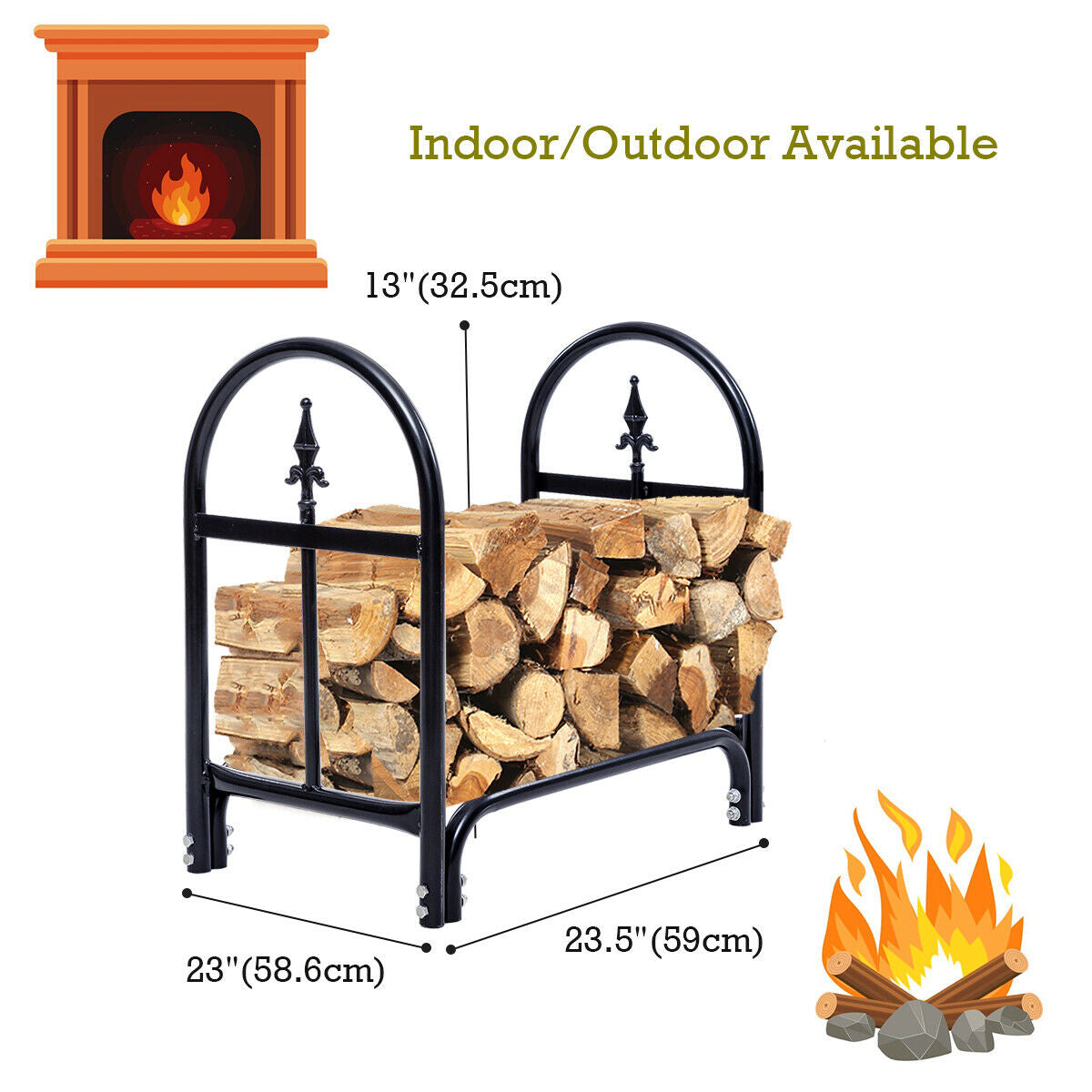 2 Feet Heavy Duty Steel Firewood Storage Holder, Black Log Storage at Gallery Canada