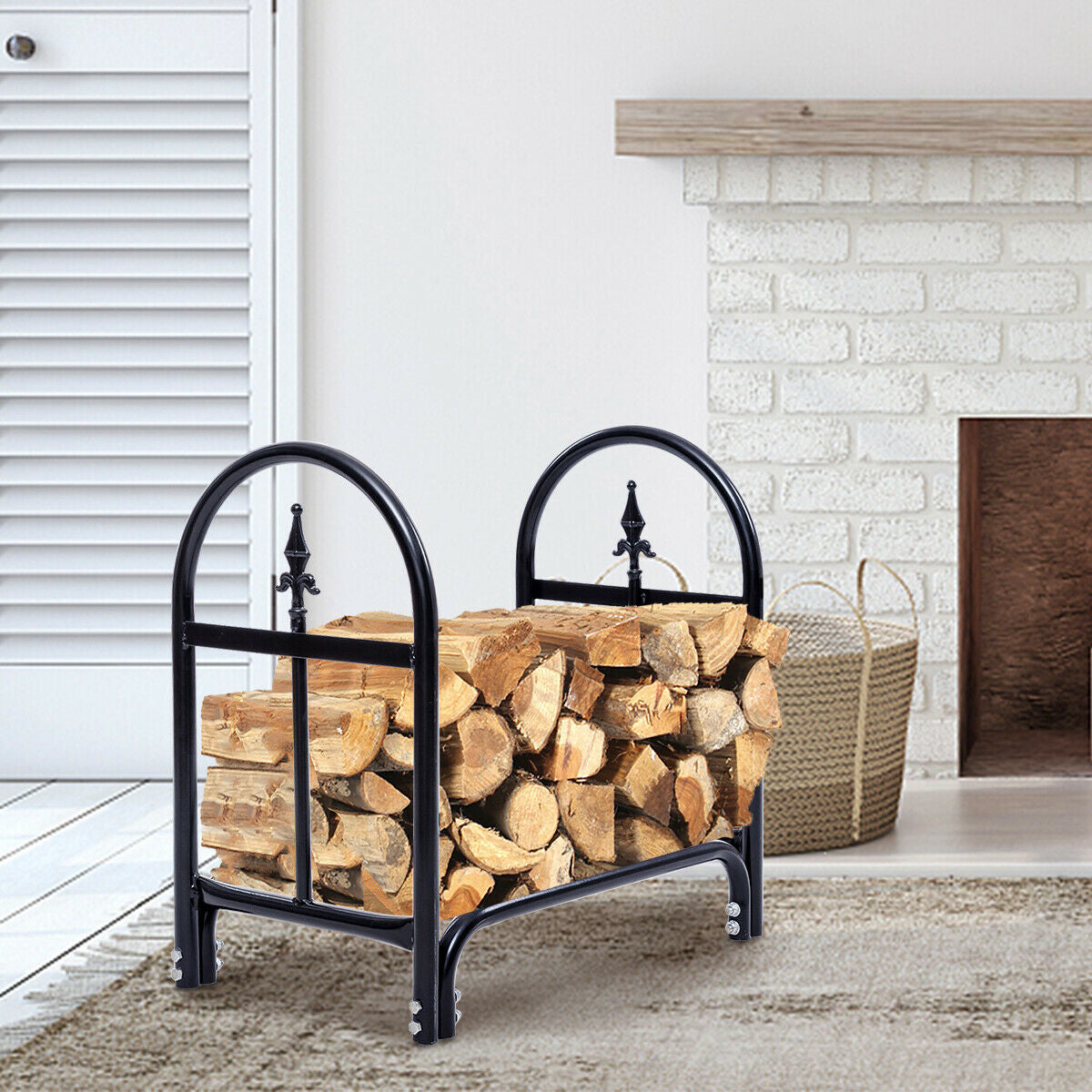 2 Feet Heavy Duty Steel Firewood Storage Holder, Black Log Storage at Gallery Canada