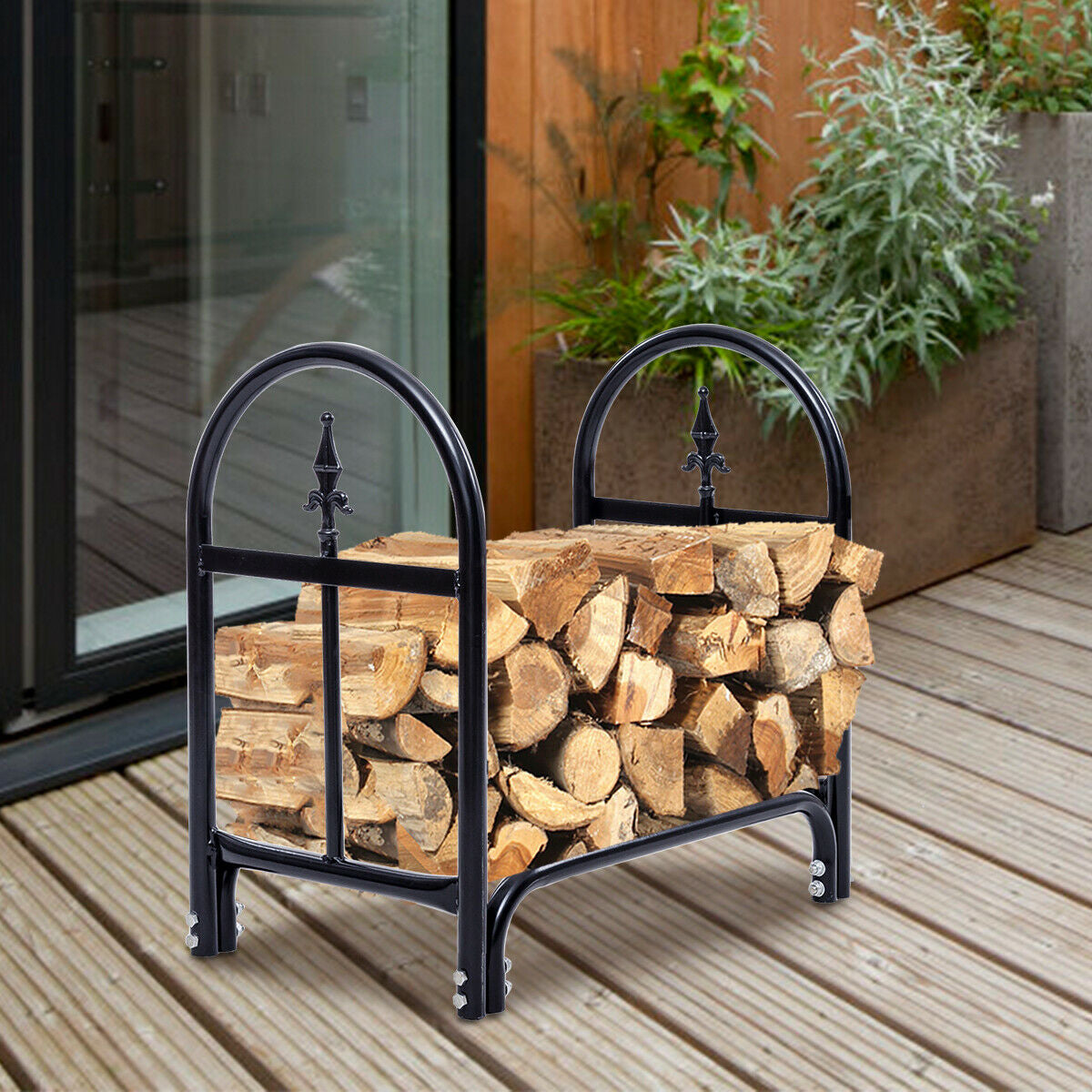 2 Feet Heavy Duty Steel Firewood Storage Holder, Black Log Storage at Gallery Canada