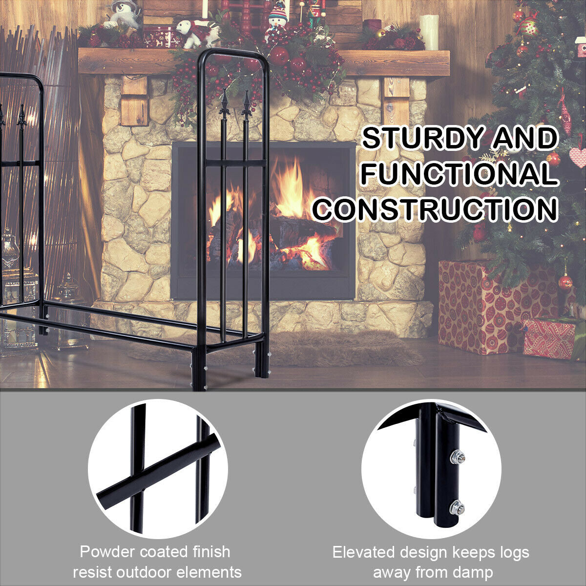 4 Feet Heavy Duty Steel Firewood Storage Rack, Black Log Storage at Gallery Canada