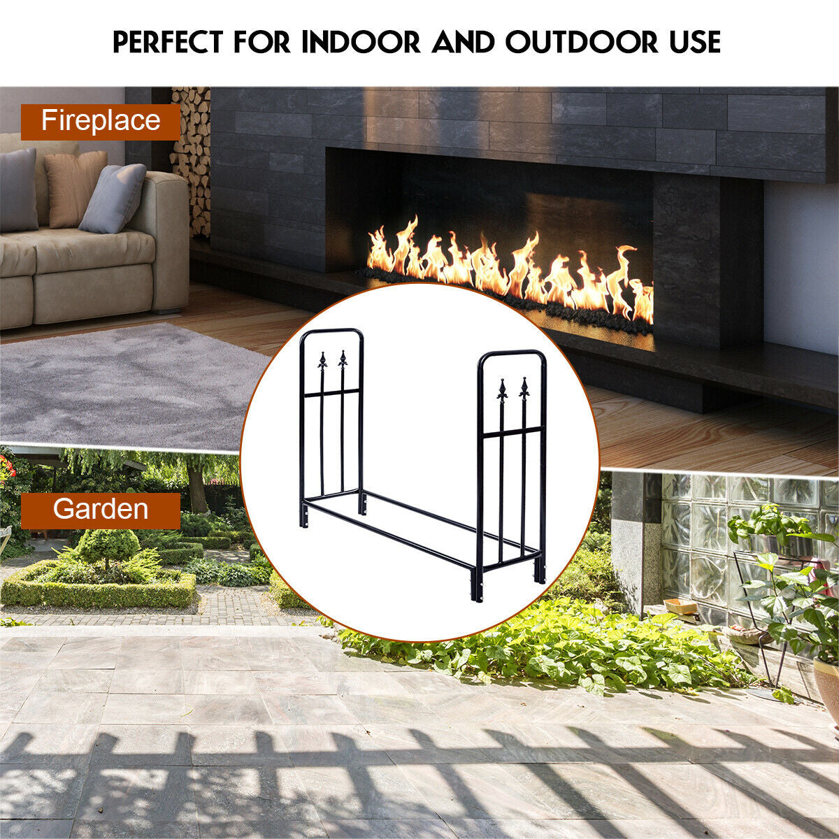 4 Feet Heavy Duty Steel Firewood Storage Rack, Black Log Storage at Gallery Canada