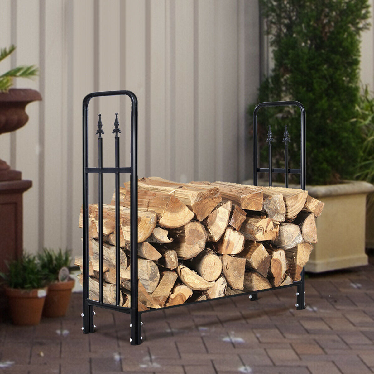 4 Feet Heavy Duty Steel Firewood Storage Rack, Black Log Storage at Gallery Canada