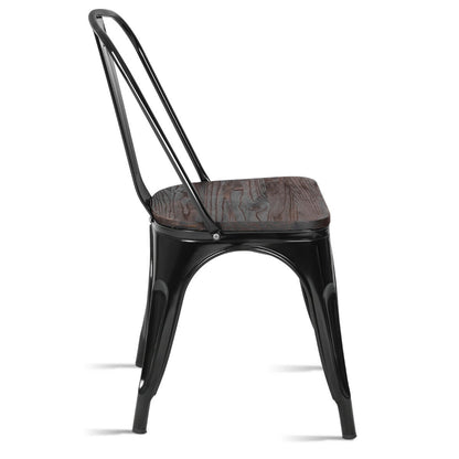 18 Inch Stackable Metal Wood Dining Chair, Set of 4, Black Dining Chairs at Gallery Canada