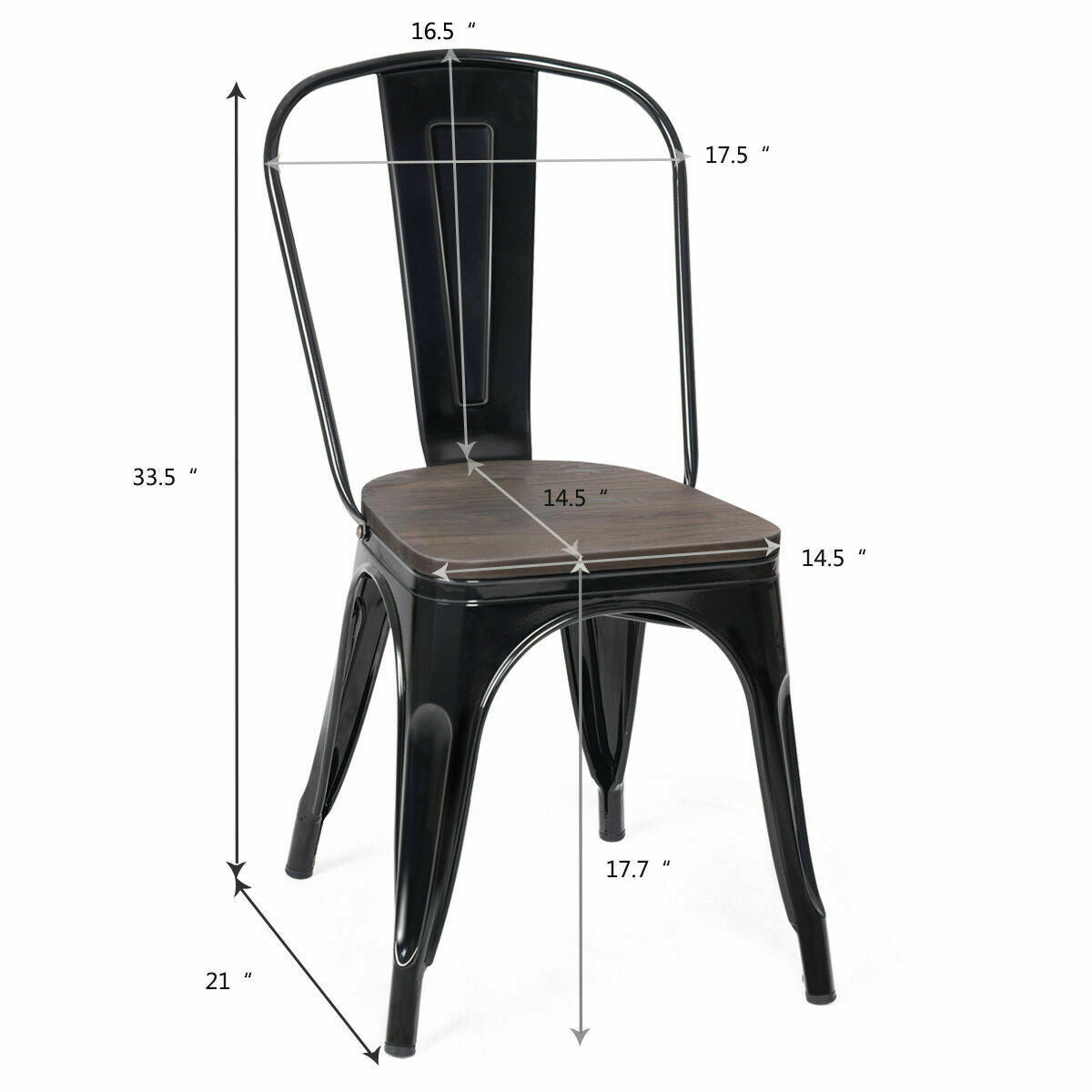 18 Inch Stackable Metal Wood Dining Chair, Set of 4, Black Dining Chairs at Gallery Canada