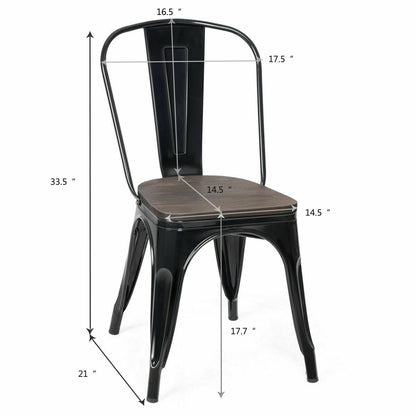 18 Inch Stackable Metal Wood Dining Chair, Set of 4, Black Dining Chairs at Gallery Canada