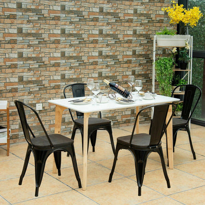 18 Inch Stackable Metal Wood Dining Chair, Set of 4, Black Dining Chairs at Gallery Canada