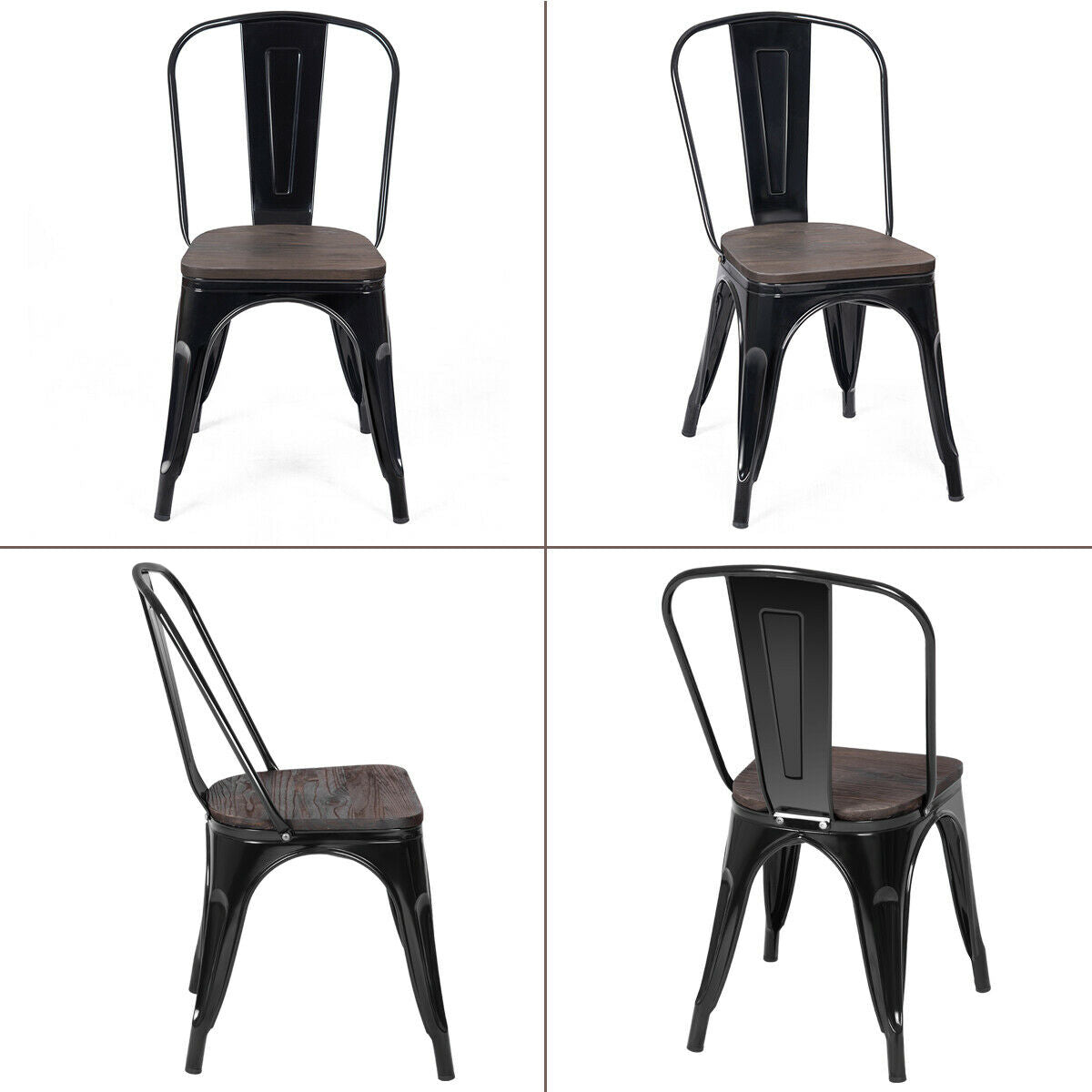18 Inch Stackable Metal Wood Dining Chair, Set of 4, Black Dining Chairs at Gallery Canada