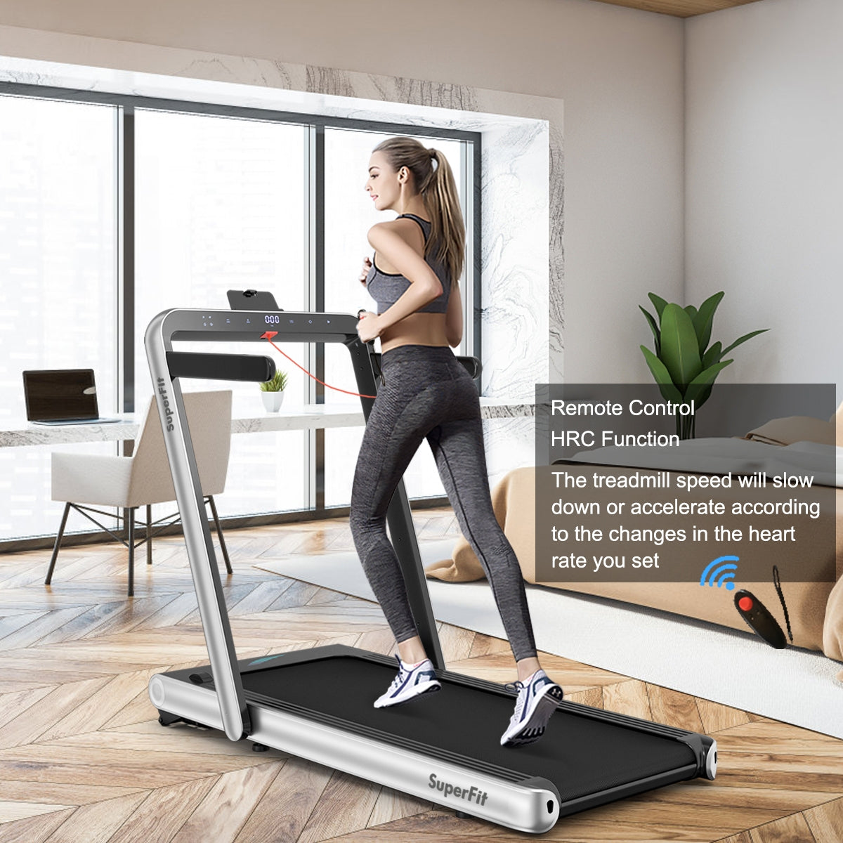 4.75HP 2 In 1 Folding Treadmill, Remote APP Control, Silver Treadmills at Gallery Canada
