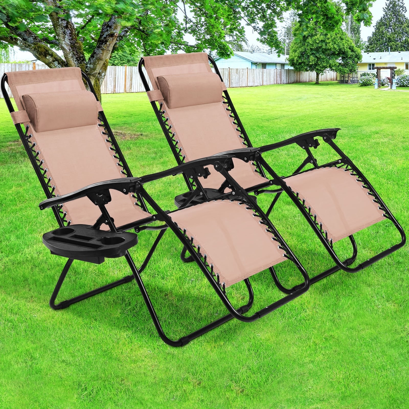 Folding Lounge Chair, Zero Gravity, 2 Pieces, Beige Beach & Lawn Chairs at Gallery Canada