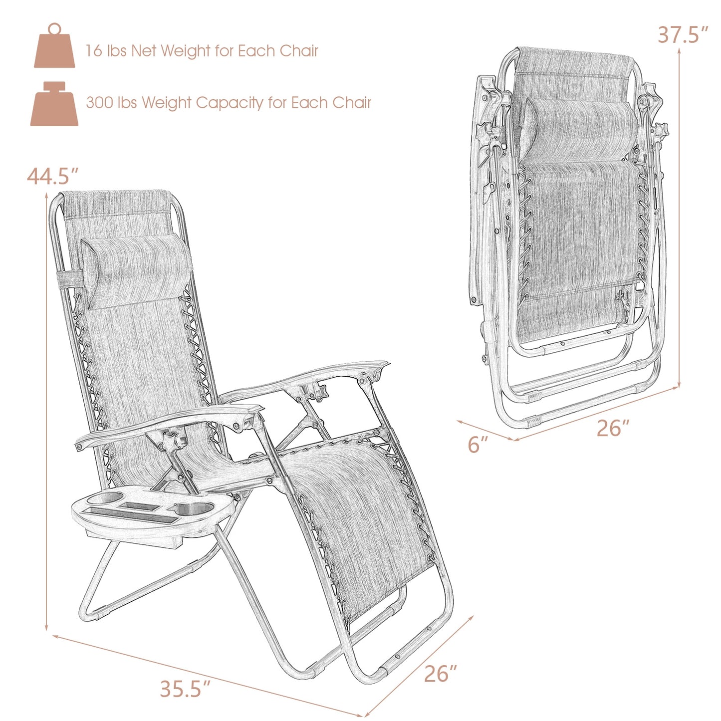 Folding Lounge Chair, Zero Gravity, 2 Pieces, Beige Beach & Lawn Chairs at Gallery Canada