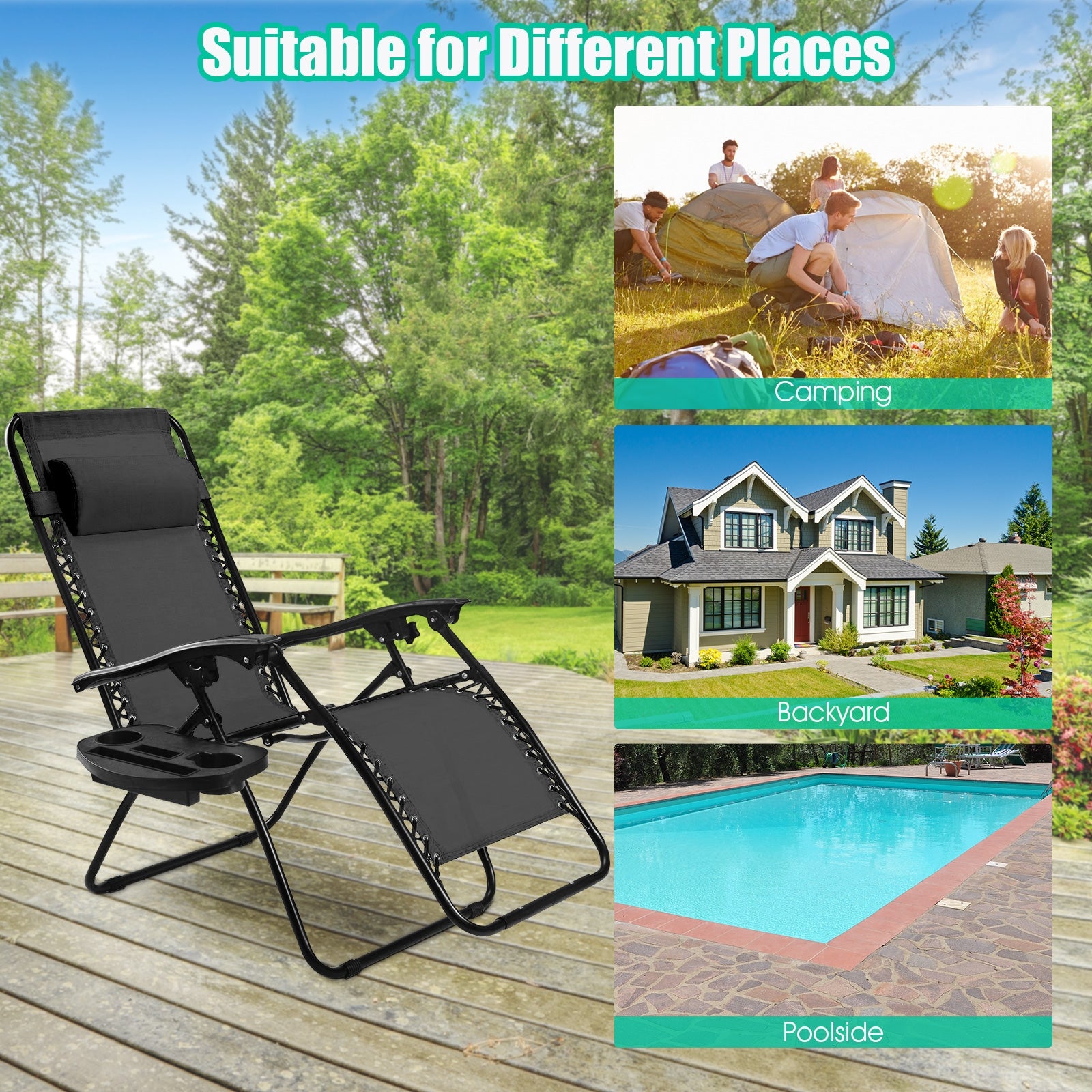 Folding Lounge Chair, Zero Gravity, 2 Pieces, Black Beach & Lawn Chairs at Gallery Canada