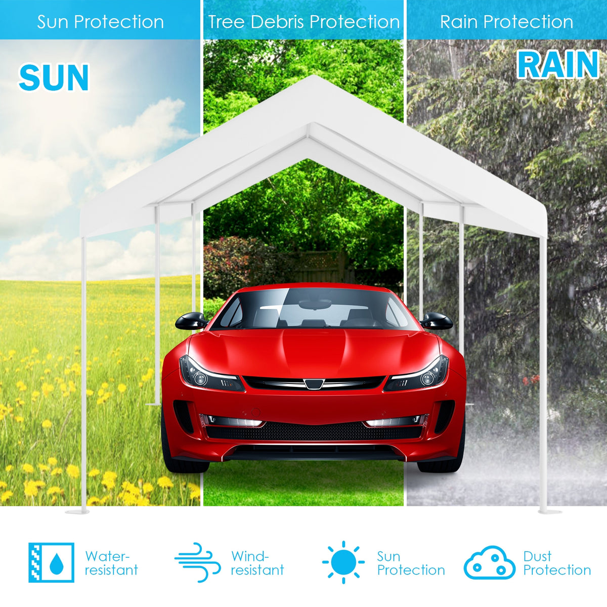 10x20 Feet Steel Frame Portable Car Canopy Shelter, White Carports at Gallery Canada