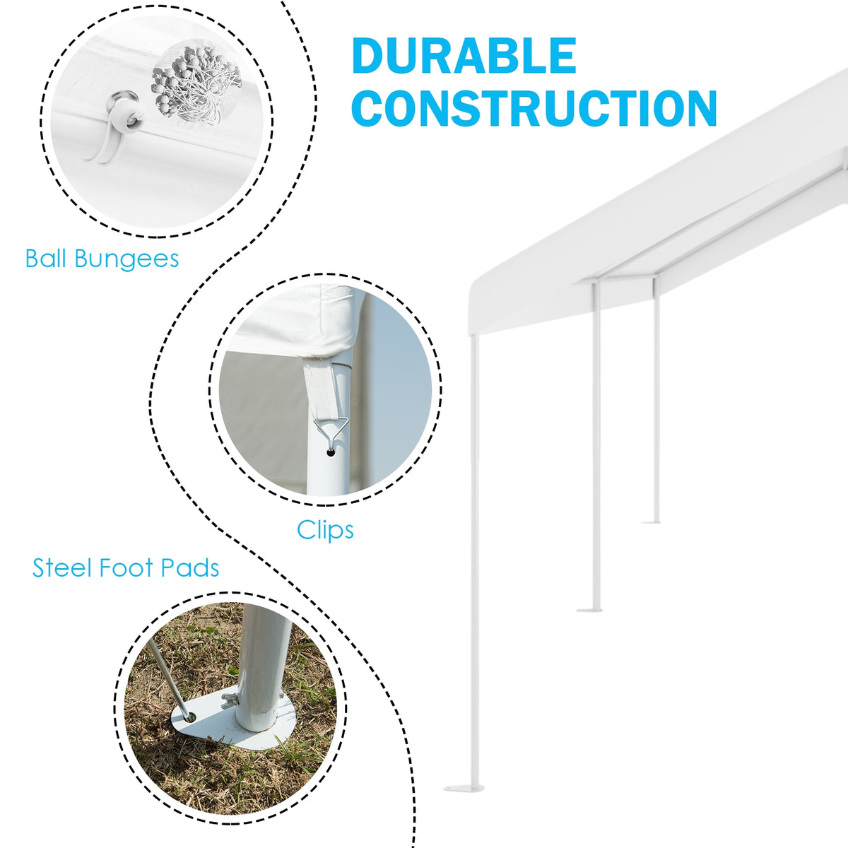10x20 Feet Steel Frame Portable Car Canopy Shelter, White Carports at Gallery Canada
