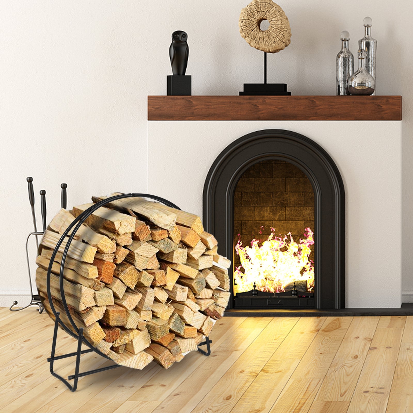 40-Inch Tubular Steel Firewood Storage Rack, Black Log Storage at Gallery Canada