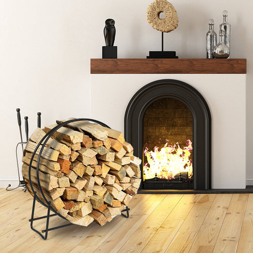 40-Inch Tubular Steel Firewood Storage Rack, Black