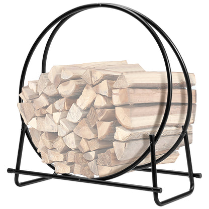 30-Inch Tubular Steel Log Hoop Firewood Storage Rack, Black Log Storage at Gallery Canada