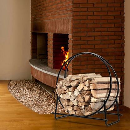 30-Inch Tubular Steel Log Hoop Firewood Storage Rack, Black Log Storage at Gallery Canada