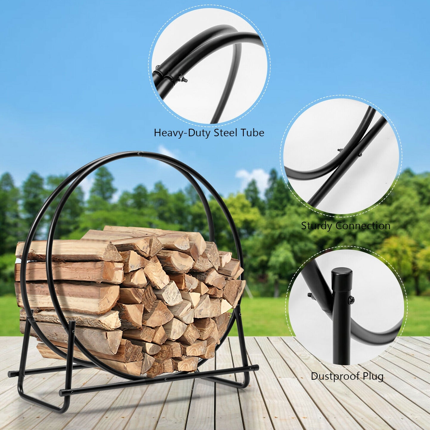 30-Inch Tubular Steel Log Hoop Firewood Storage Rack, Black Log Storage at Gallery Canada