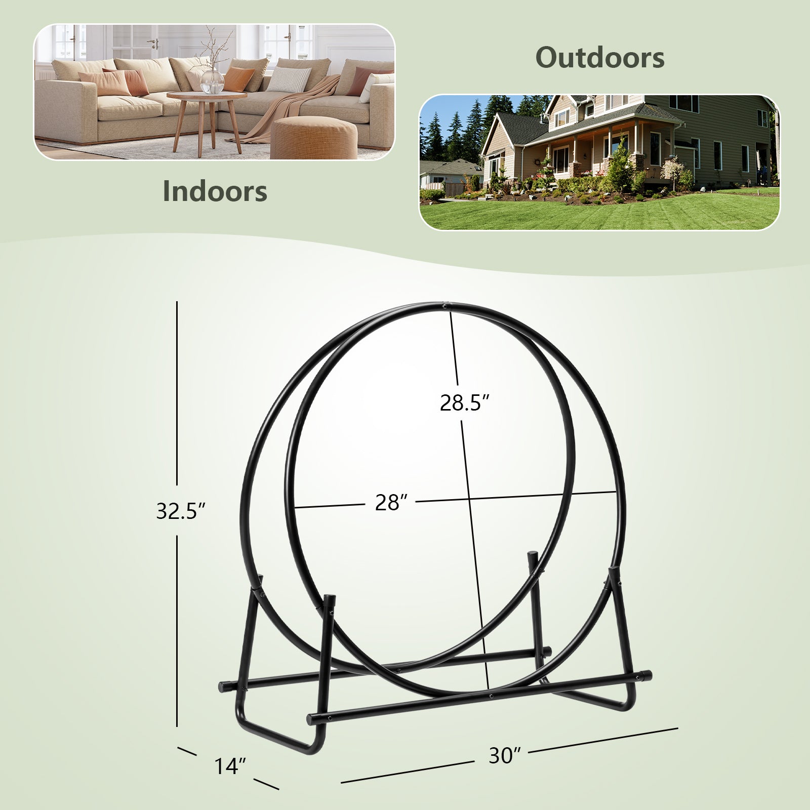 30-Inch Tubular Steel Log Hoop Firewood Storage Rack, Black Log Storage at Gallery Canada