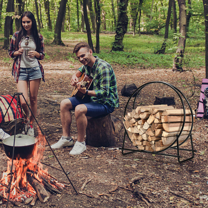 30-Inch Tubular Steel Log Hoop Firewood Storage Rack, Black Log Storage at Gallery Canada