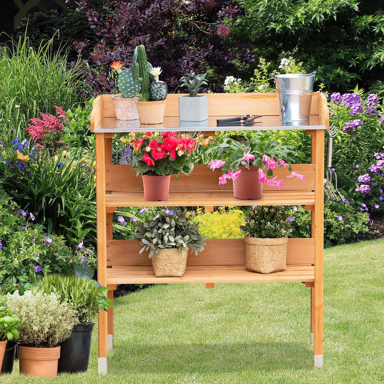 Wooden Potting Bench Work Station With Hook, Brown Potting Benches & Tables at Gallery Canada