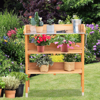 Wooden Potting Bench Work Station With Hook, Brown Potting Benches & Tables at Gallery Canada