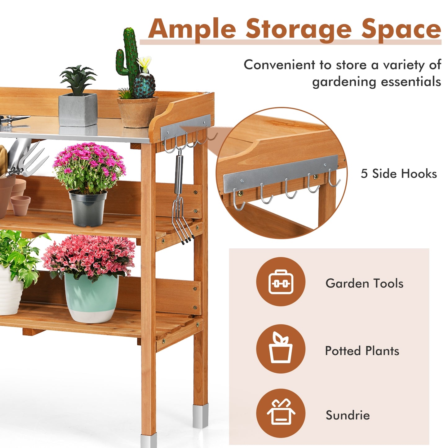 Wooden Potting Bench Work Station With Hook, Brown Potting Benches & Tables at Gallery Canada