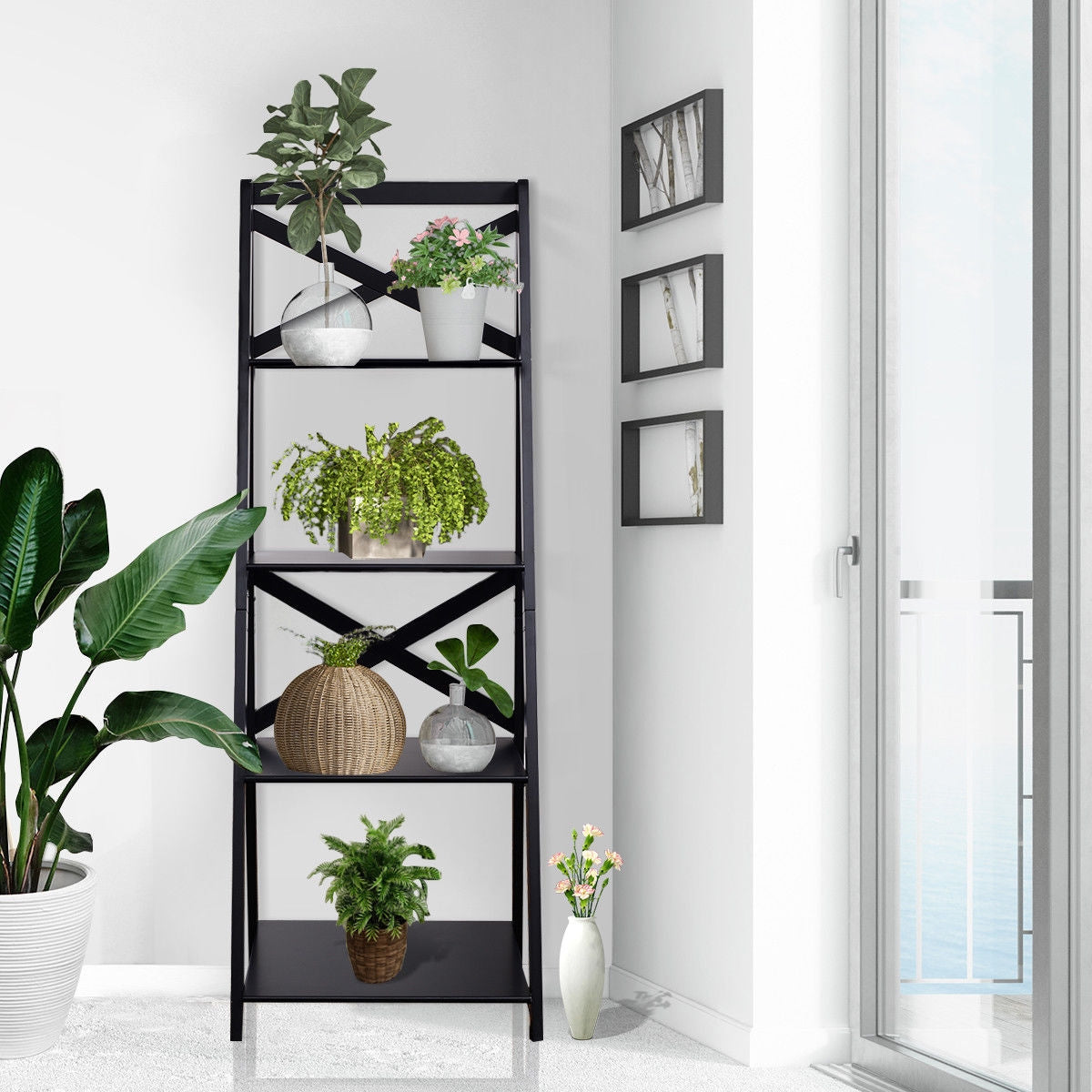 4-Tier Ladder Space-Saving Bookshelf, Black Bookcases at Gallery Canada
