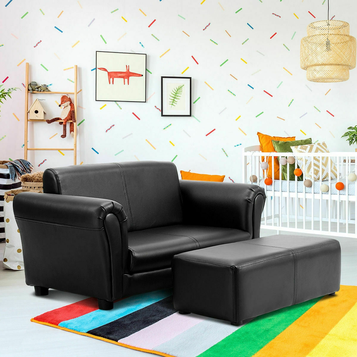 White Kids Double Sofa With Ottoman, Black Kids Chairs & Seating at Gallery Canada