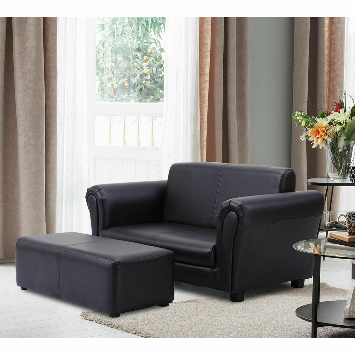 White Kids Double Sofa With Ottoman, Black Kids Chairs & Seating at Gallery Canada
