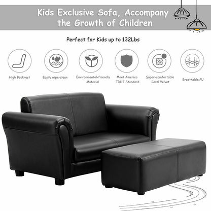 White Kids Double Sofa With Ottoman, Black Kids Chairs & Seating at Gallery Canada