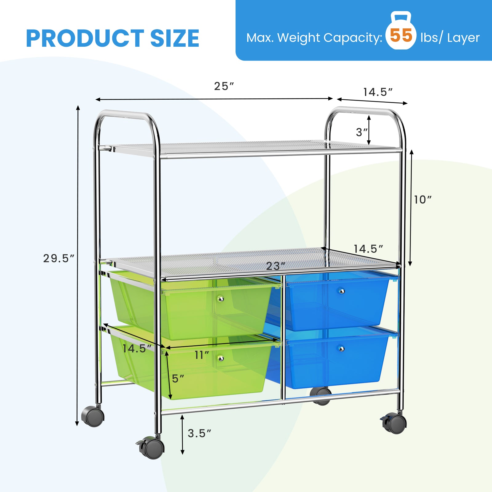 4 Drawer Rolling Storage Cart Rack, Green, Blue File Cabinets at Gallery Canada