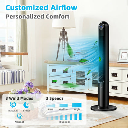 42 Inch 80 Degree Tower Fan, Smart Display Panel, Remote Control, Black Fans at Gallery Canada