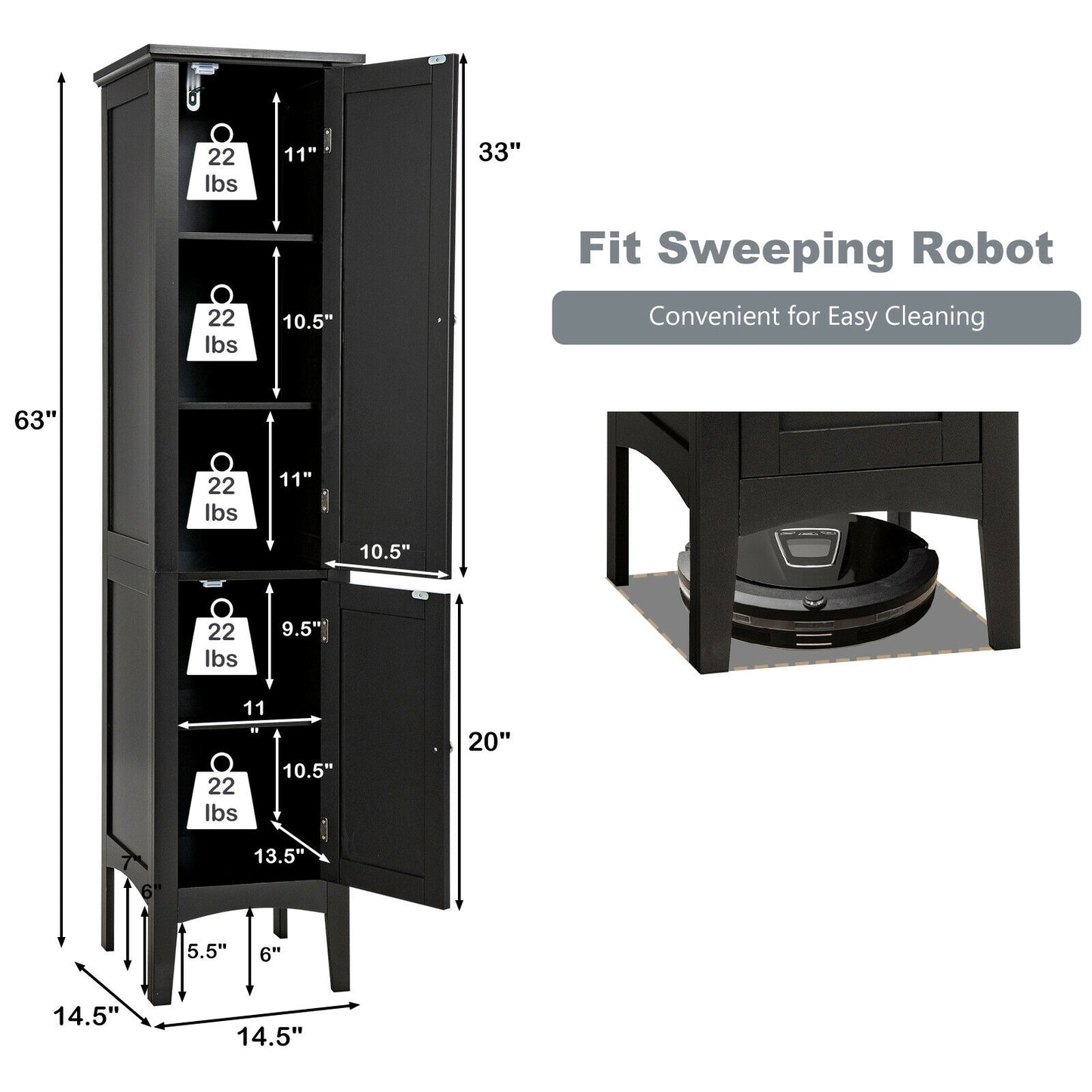 Freestanding Storage Cabinet, Black Floor Cabinets at Gallery Canada