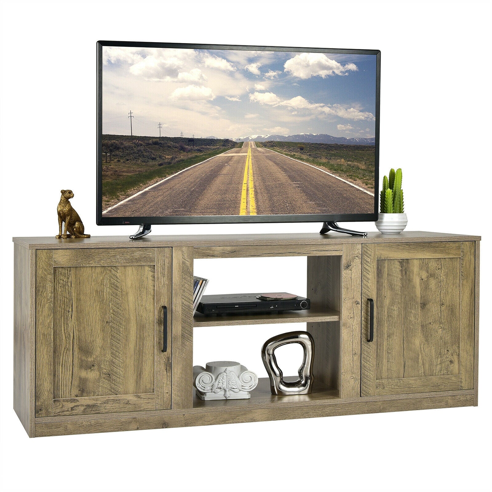 58 Inch TV Stand With 1500W Faux Fireplace, For TVs Up To 65 Inch, Natural Entertainment Centers & TV Stands at Gallery Canada