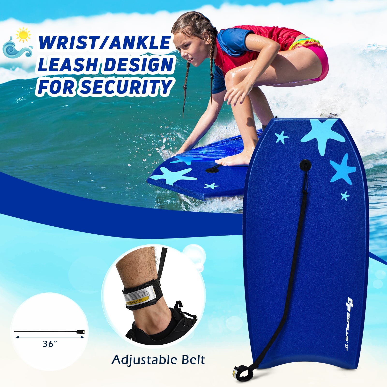 41 Inch Lightweight Portable Surfing Bodyboard, Blue Surfing at Gallery Canada