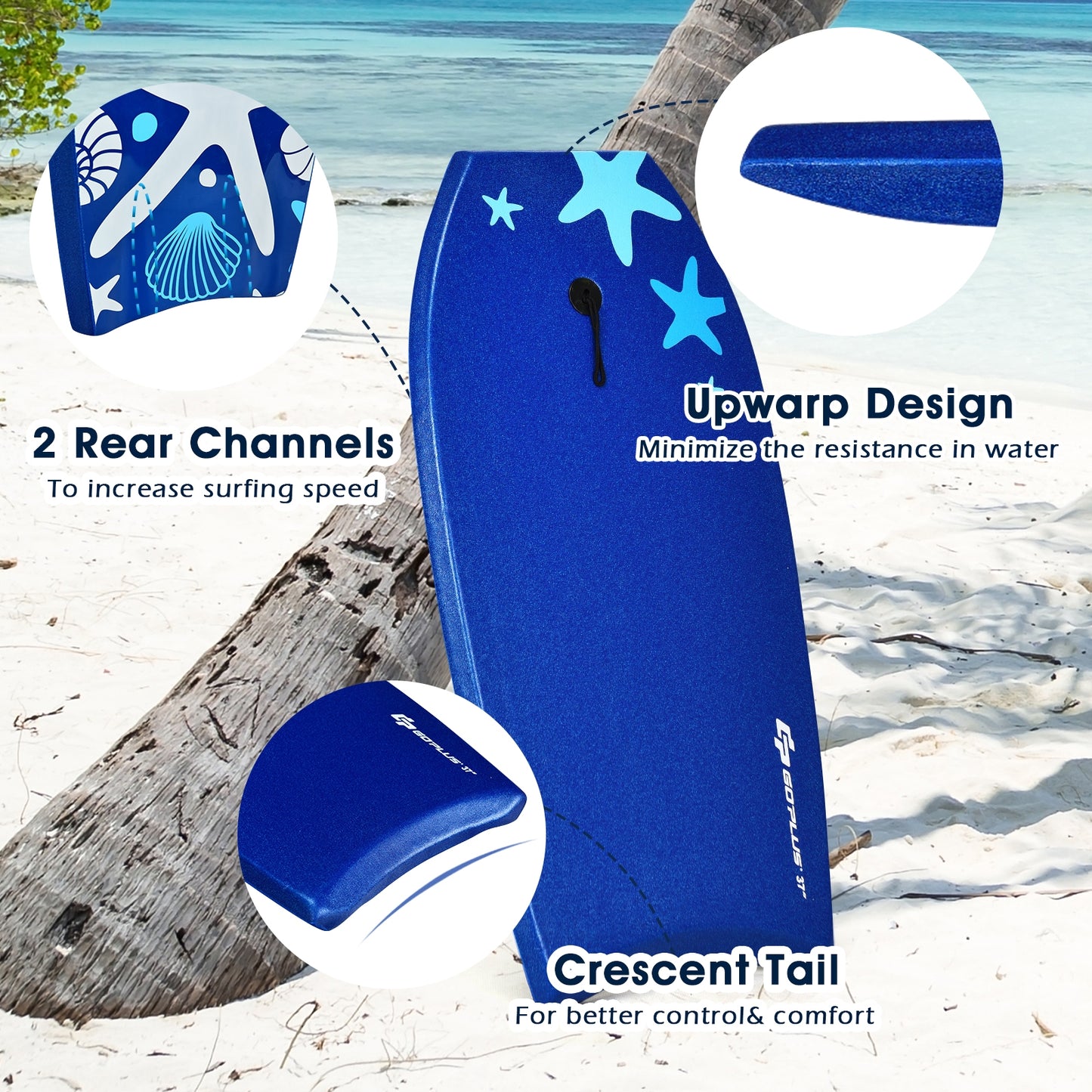41 Inch Lightweight Portable Surfing Bodyboard, Blue Surfing at Gallery Canada