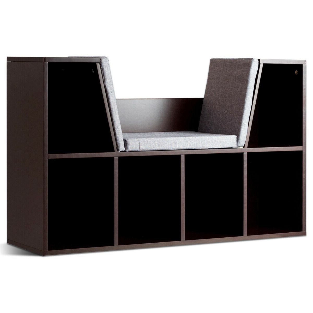 6-Cubby Kid Storage Bookcase, Cushioned Reading Nook, Brown Kids Storage Brown at Gallery Canada