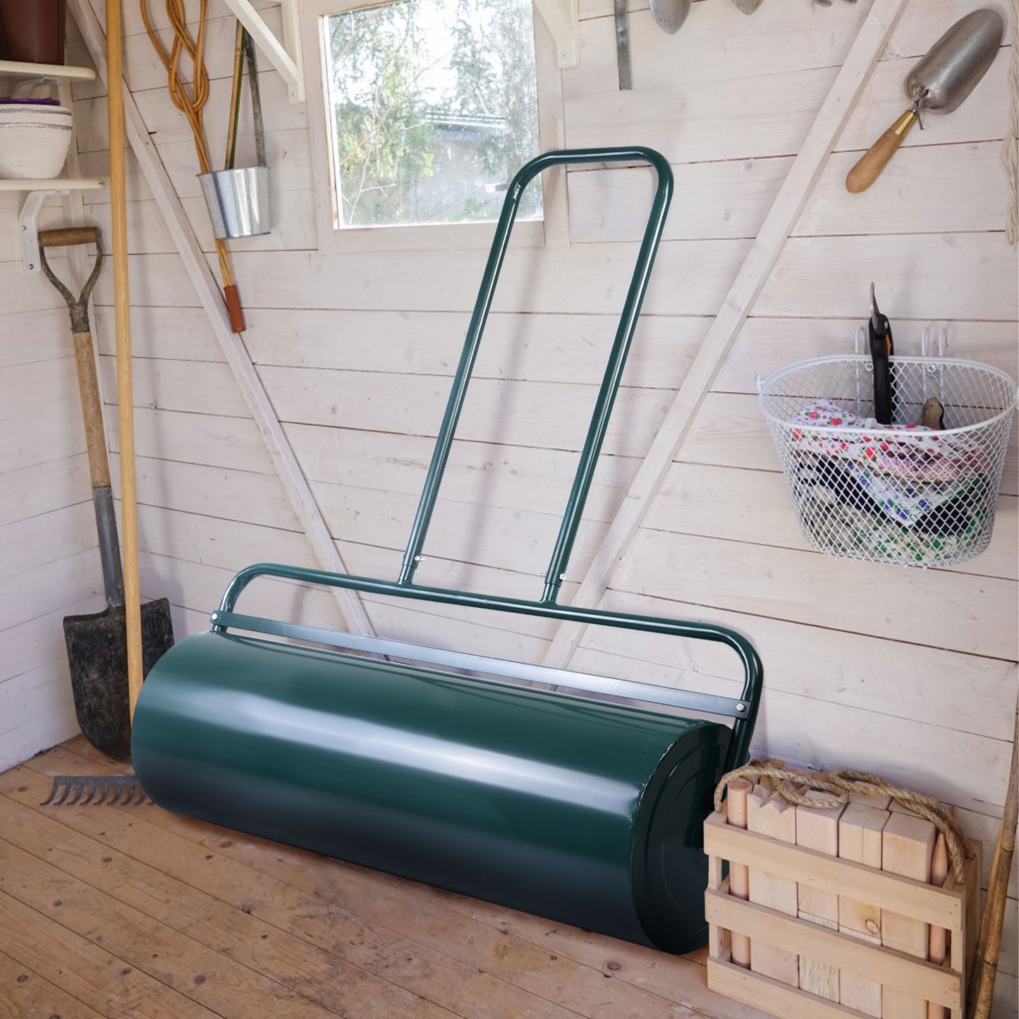 36 x 12 Inches Tow Lawn Roller, Water Filled Metal Push Roller, Green Lawn Care Tools at Gallery Canada